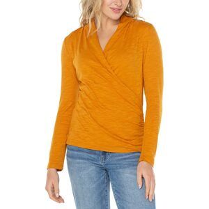 Liverpool Womens Long Sleeve Wrap Front Slub Knit Top Rich Gold M
